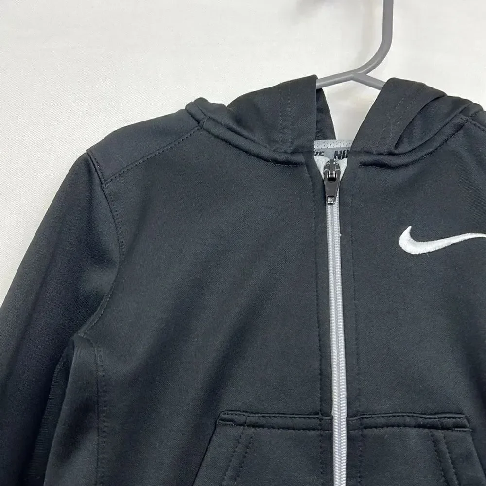 Nike Therma-fit black hooded full zip sweatshirt fleece lined EUC 2T